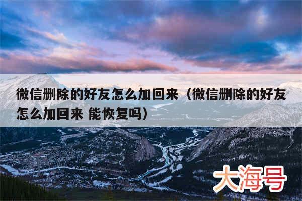 微信删除的好友怎么加回来（微信删除的好友怎么加回来 能恢复吗）